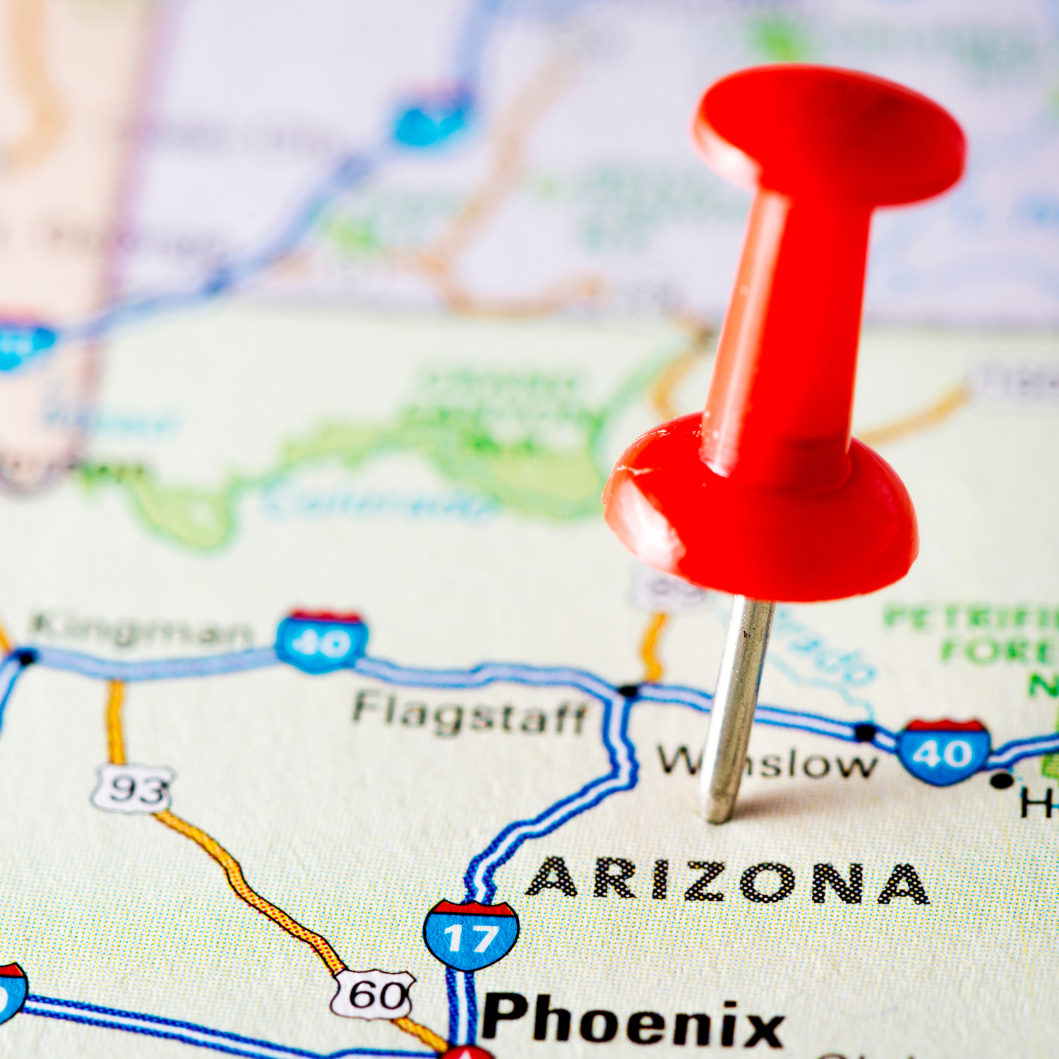 Map of Arizona highlighting Phoenix, Tucson, Mesa, Chandler, and Scottsdale — featured on the Arizona Party Store page by Party By Imagination.